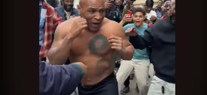 Mike Tyson félmeztelenül „boxolt” régi szomszédságában