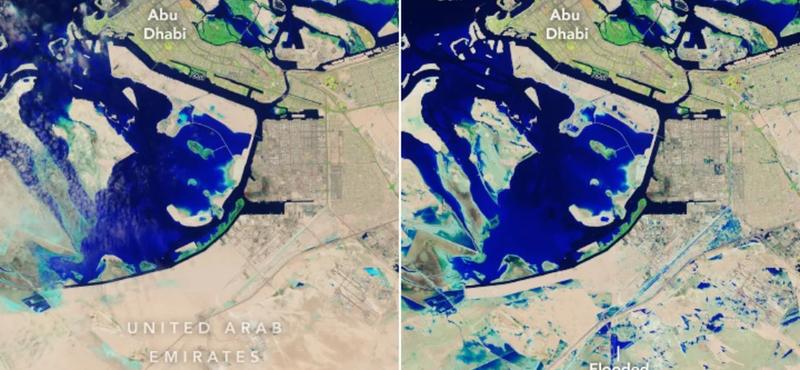 Műholdképek mutatják az Egyesült Arab Emírségek rendkívüli áradásait
