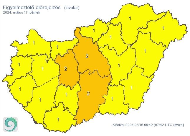 Pénteken heves zivatarok és jégeső csaphat le több magyar megyére