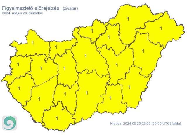 Citromsárga figyelmeztetés: Zivatarok és felhőszakadások az egész országban