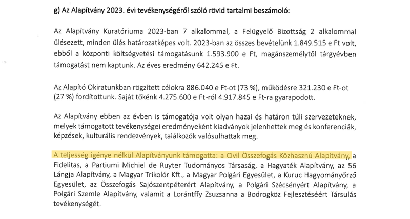 A Fidesz alapítványa évente 60-70 millió forinttal támogatja a CÖF-öt