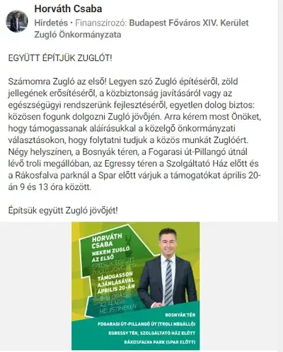 Zuglói önkormányzat finanszírozhatta a polgármester kampányhirdetését?