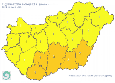 Ítéletidő várható hétfőn: másodfokú veszélyjelzés az ország öt megyéjére